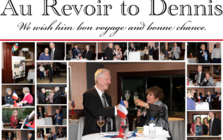 Collage of images from Dennis McCuistion's Au Revoir party.
